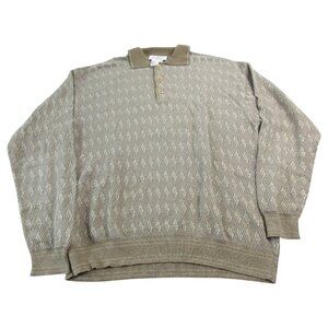 Ermenegildo Zegna Sweater Mens Medium Beige Knit Performance Long Sleeve Popover